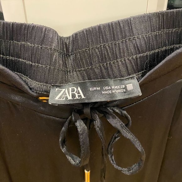 Zara Black Satin Elastic Waist Slacks with Drawstring - Women's Size Medium - Picture 4 of 7